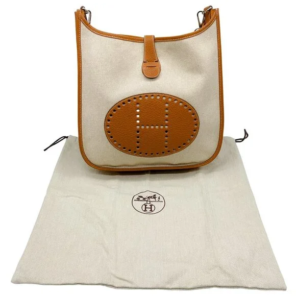 Hermes Beige / Cognac Toile / Clemence Leather Evelyn III GM - Picture 12 of 12